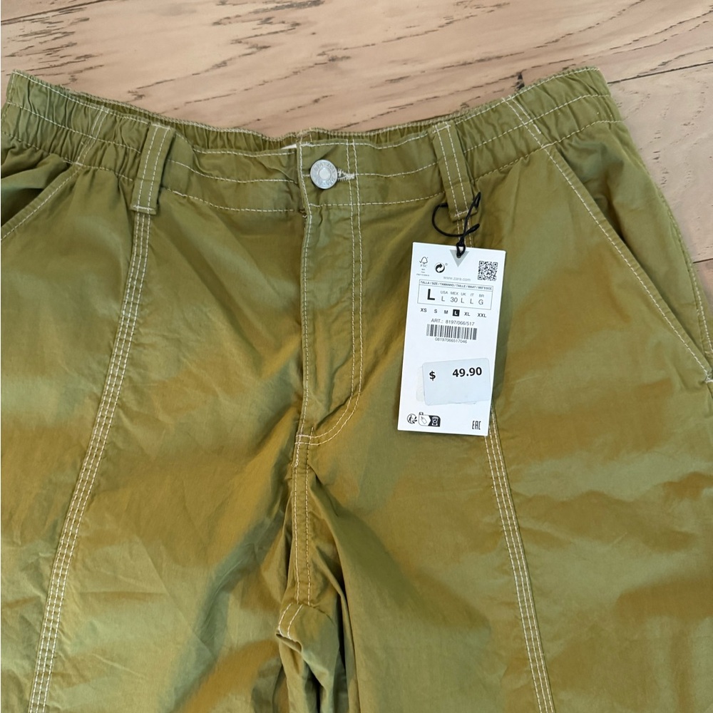 Zara Olive Green Wide-Leg Cargo Pants - Picture 2 of 3